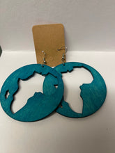 Load image into Gallery viewer, Natural Wooden African Map Colourful Earrings- Blue
